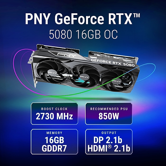 PNY NVIDIA GeForce RTX 5080 OC Triple Fan PCIe 5.0 16GB GDDR7