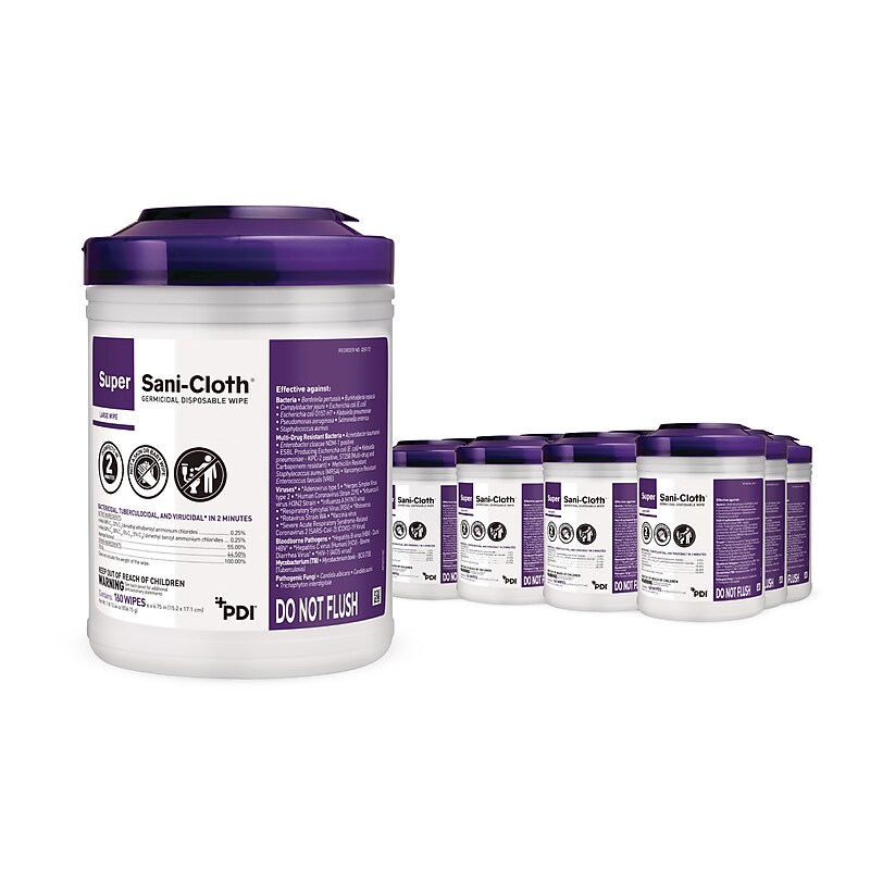PDI Super Sani-Cloth Disinfecting Wipers, White, 160 Wipers/Canister, 12 Canisters/Carton (Q55172) image 1