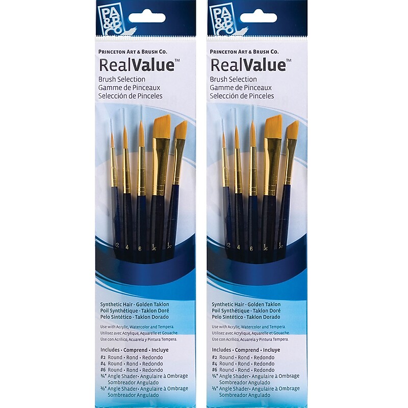 Princeton RealValue Short Handle Mixed Media Synthetic Taklon Variety Brush Set, 5/Set, 2 Sets/Bundle (PBXPR9139-2) image 1