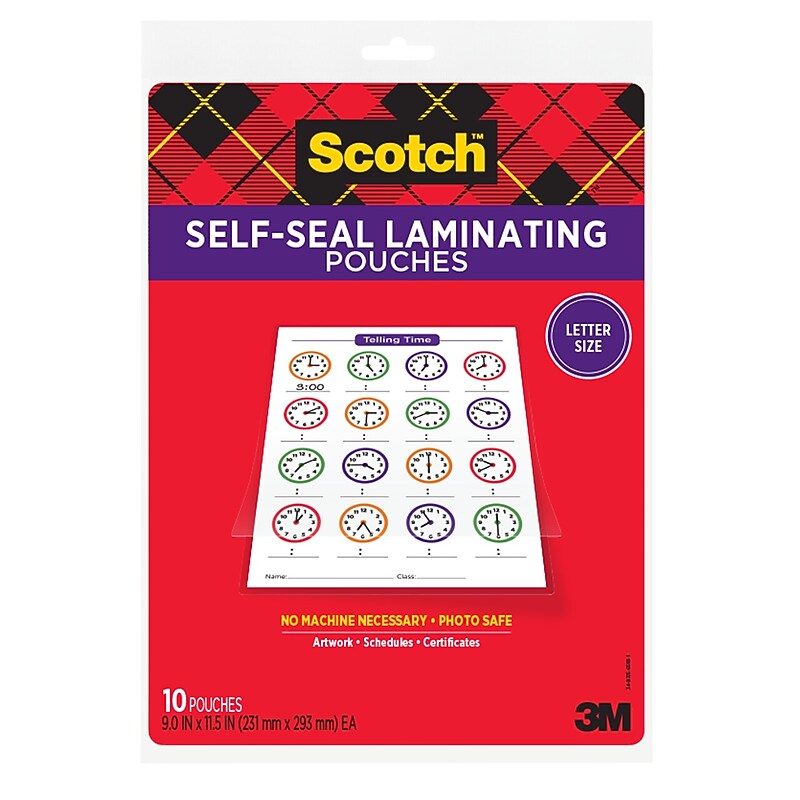 Scotch Self Sealing Laminating Pouches, Letter Size, 7 Mil, 10/Pack (LS854-10G) image 1