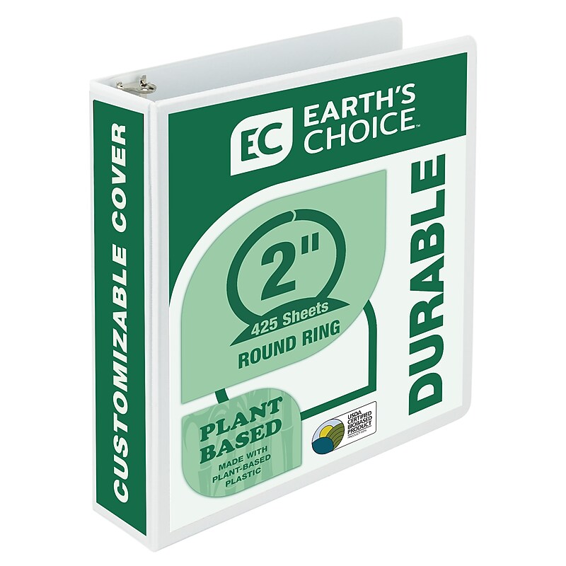 Samsill Earth's Choice Plant-Based Durable 2" View Binder,3-Ring , Made in USA, White (18967) image 1