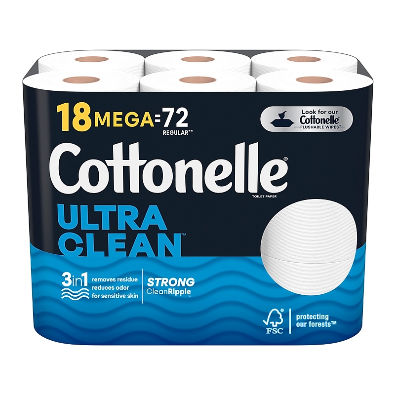 Cottonelle Ultra Clean Toilet Paper, 1-Ply, White, 312 Sheets/Roll, 18 Rolls/Pack (54152) image 1