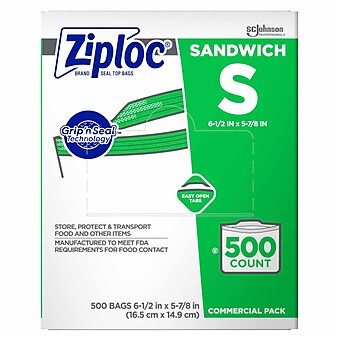 Ziploc Double Zipper Sandwich Bags, 500 Bags/Carton (682255)