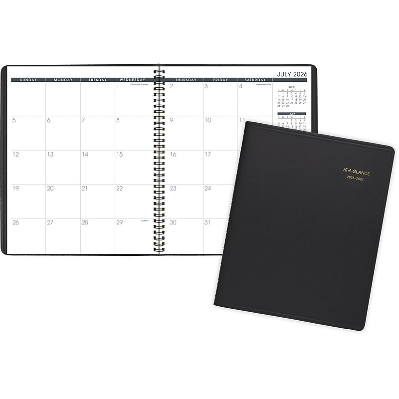 2026-2027 AT-A-GLANCE 9" x 11" Academic Monthly Planner, Faux Leather Cover, Black (70-074-05-27) image 1