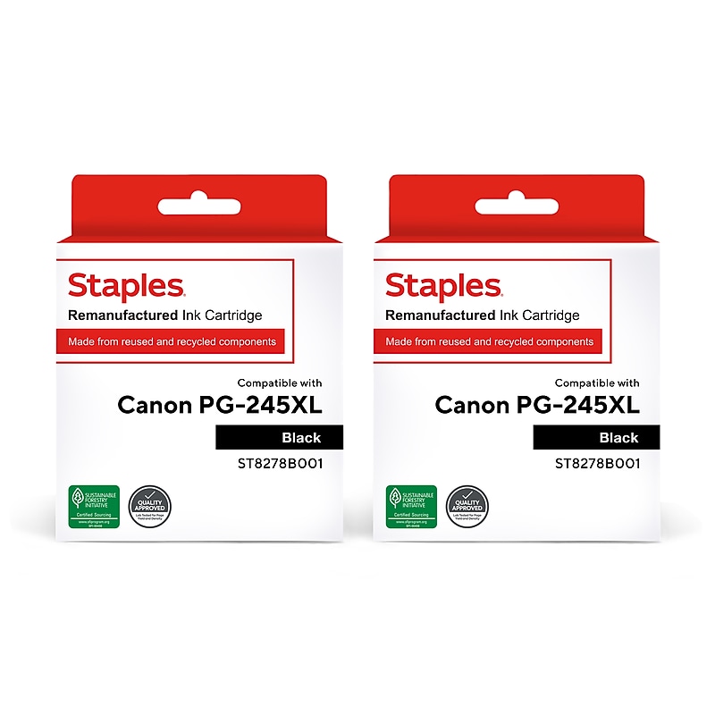 Staples Remanufactured Black High Yield Ink Replacement for Canon 245XL, 2/Pack (ST8278B0012PK-VB) image 1