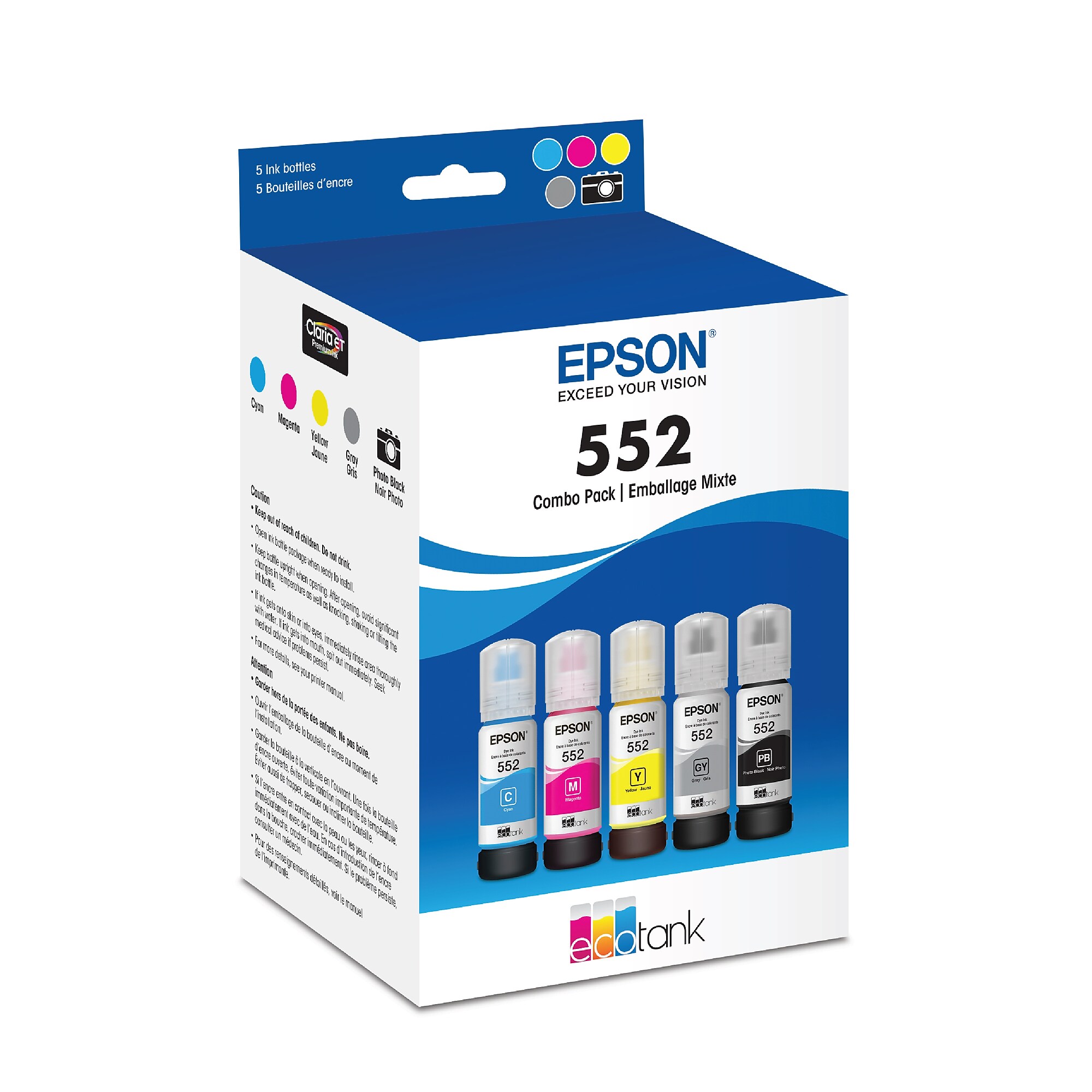 Epson T552 Cyan/Yellow/Magenta/Photo Black/Gray High Yield Ink Cartridge, 5/Pack (T552920-S) Sansujyuku sansujyuku.com