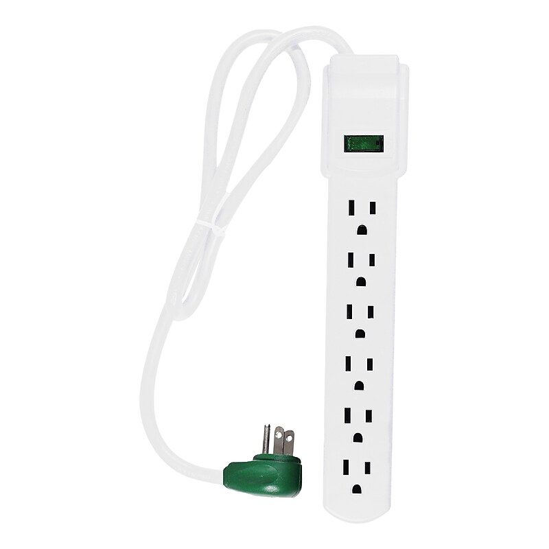 GoGreen Power 6 Outlet Surge Protector, 2.5' Cord, White (GG-16103MS) image 1