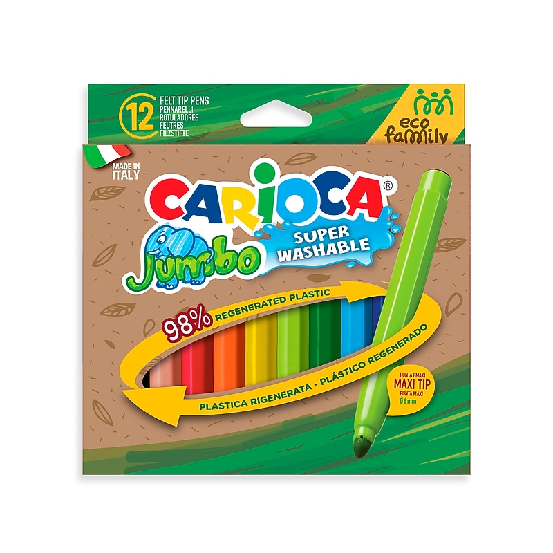 CARIOCA Jumbo Eco Washable Kids Markers, Maxi Tip, Assorted Colors, 12/Set (CRA43461) image 1