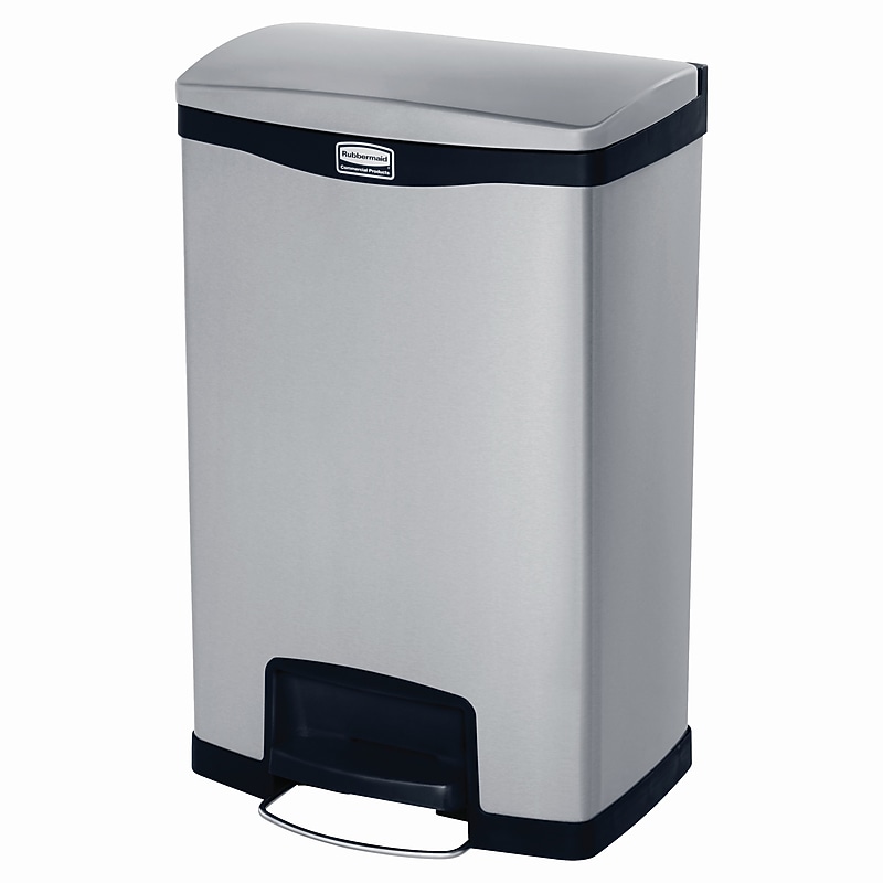 Rubbermaid Slim Jim Stainless Steel Front Step-On Trash Can with Single Rigid Plastic Liner, 13 Gallons (1901992) image 1