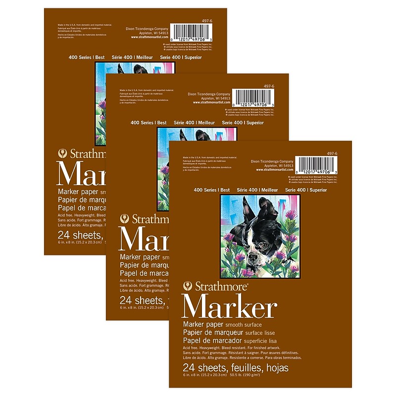 Strathmore 400 Series 6" x 8" Marker Pad, 24 Sheets/Pad, 3/Bundle (STTP497606-3) image 1