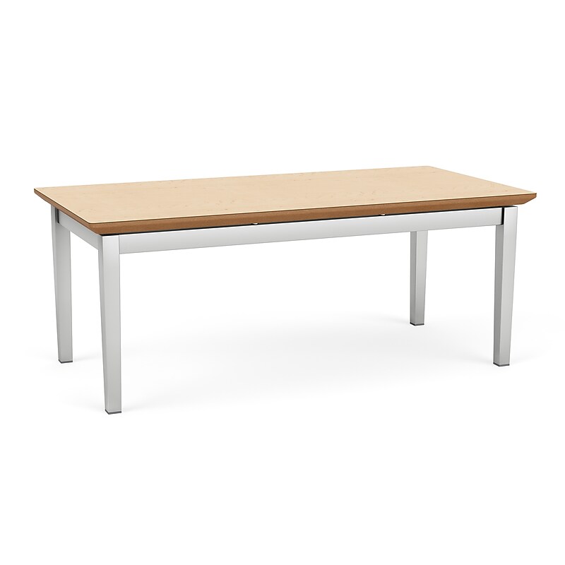Lesro Amherst Steel 40"W x 20"D Laminate Coffee Table, Natural Maple/Silver (AS0840.SSV.TNM) image 1