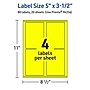 Avery Laser/Inkjet Multipurpose Rectangle Labels, 5" x 3.5", Neon Yellow, 80/Pack (94256)~#|#~B9D47DD0-A775-414D-A911D442615A18DB_sc7