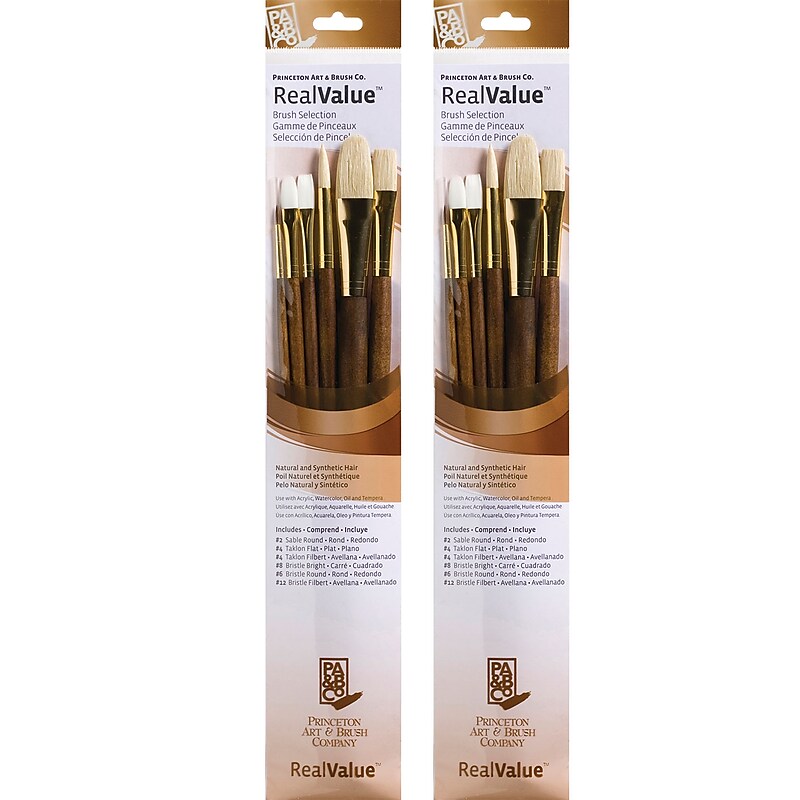 Princeton RealValue Mixed Media Natural Brushes, Brown, 6/Set, 2 Sets/Bundle (PBXPR9148-2) image 1