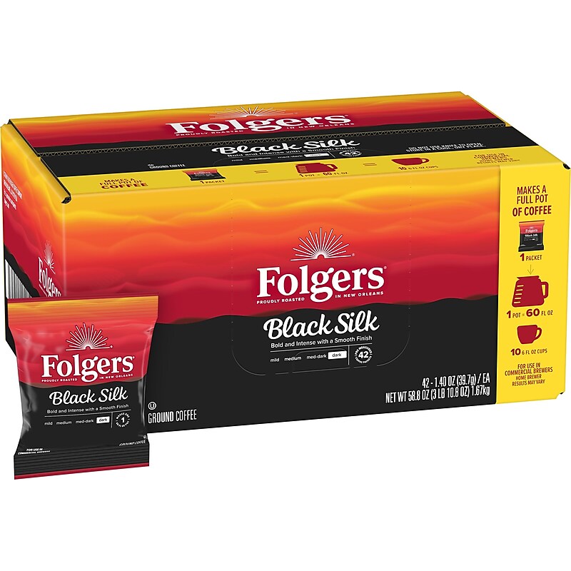 Folgers Black Silk Ground Coffee Packet, Dark Roast, 1.4 oz., 42/Carton (SMU00019) image 1