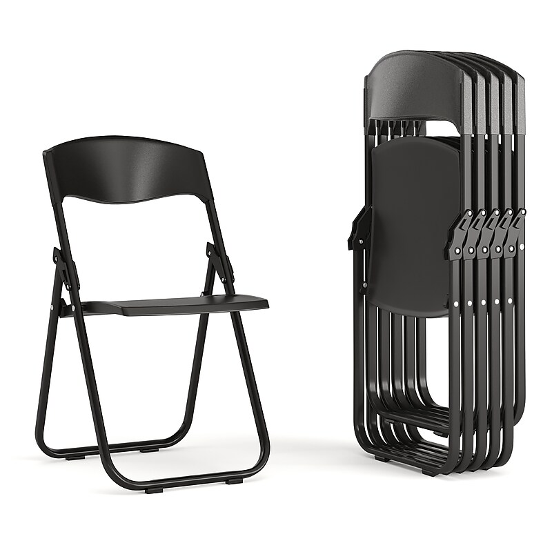 Flash Furniture HERCULES Series Plastic Folding Chair, Black, 6/Pack (6RUTIBLK) image 1