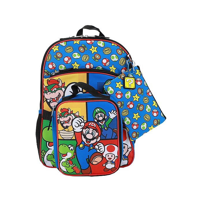 Bioworld Kids 5-Piece Super Mario Backpack Set, Medium, Multicolor