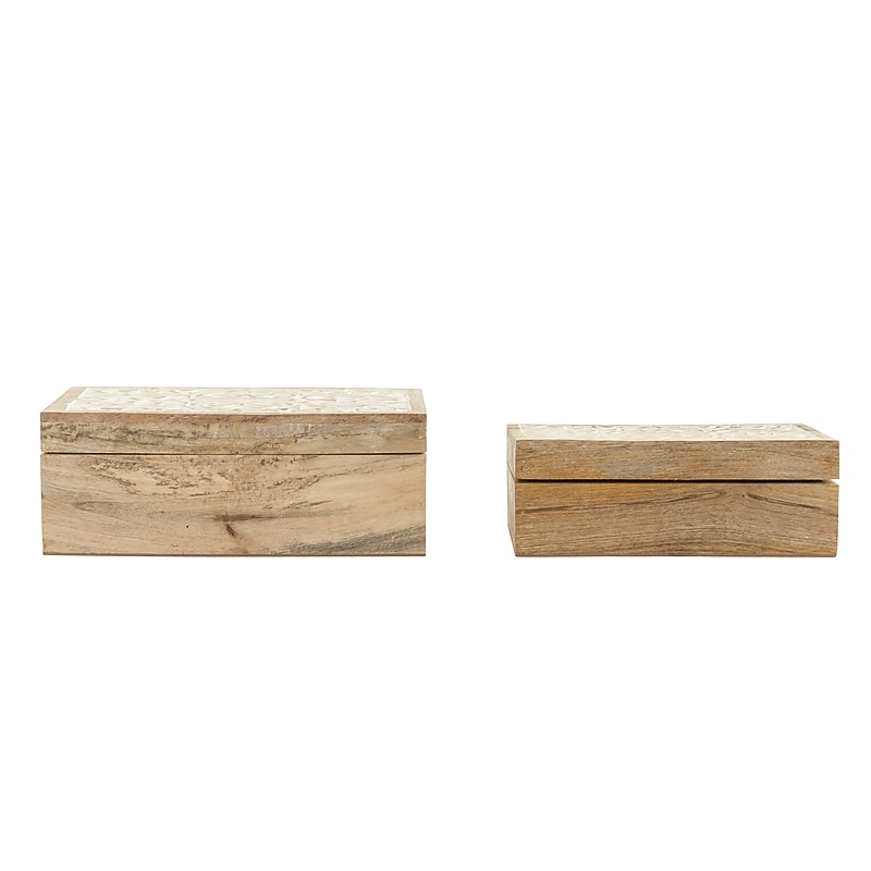 Storied Home Handcarved Storage Containers with Hinged Lids, Wood, 2/Pack (DF1662) image 1