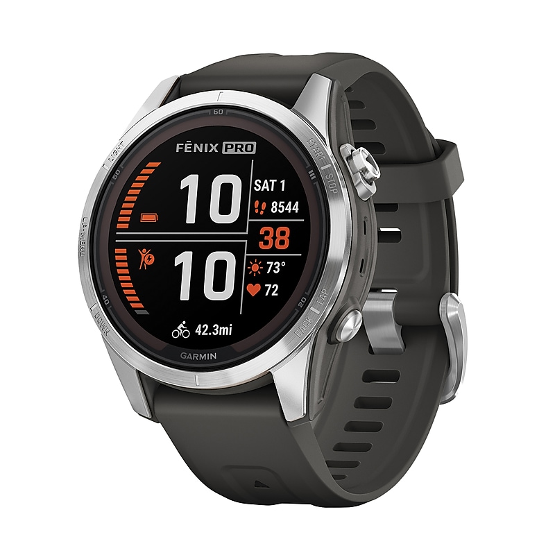 Garmin fenix 7S Pro Solar Edition Smartwatch, 42-mm, Steel Bezel with Graphite Band (010-02776-00) image 1