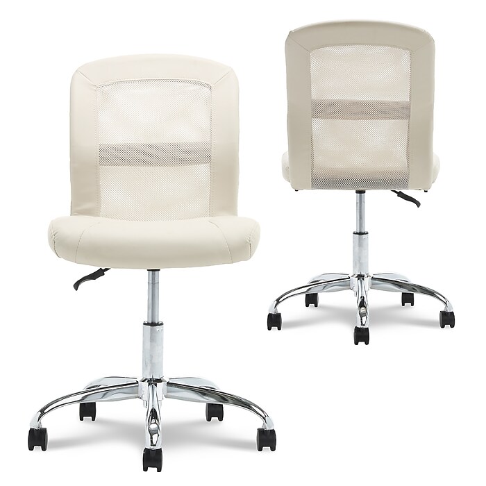 White Leather White Armless Task Chair Serta Essentials Armless