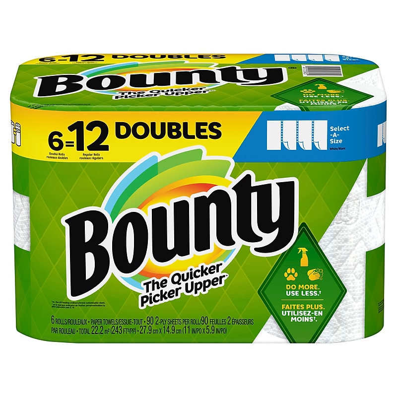 Bounty Select-A-Size Double Roll Paper Towels, 2-ply, 90 Sheets/Roll, 6 Rolls/Pack (66557/05825) image 1