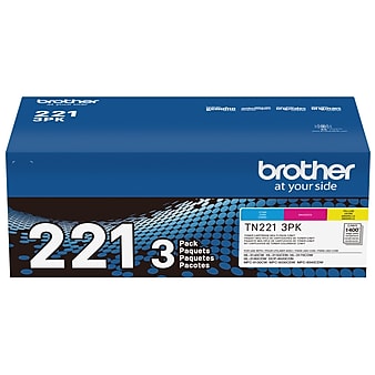 Brother TN-221 Cyan/Magenta/Yellow Standard Yield Toner Cartridge, Up to 1,400 Pages, 3/Pack (TN2213PK)