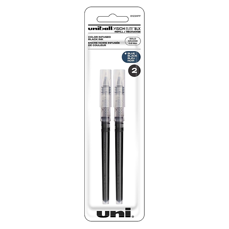 uni-ball Vision Elite Rollerball Pen Refill, Bold Point, Blue/Black Ink, 2 Pack (61234PP) image 1