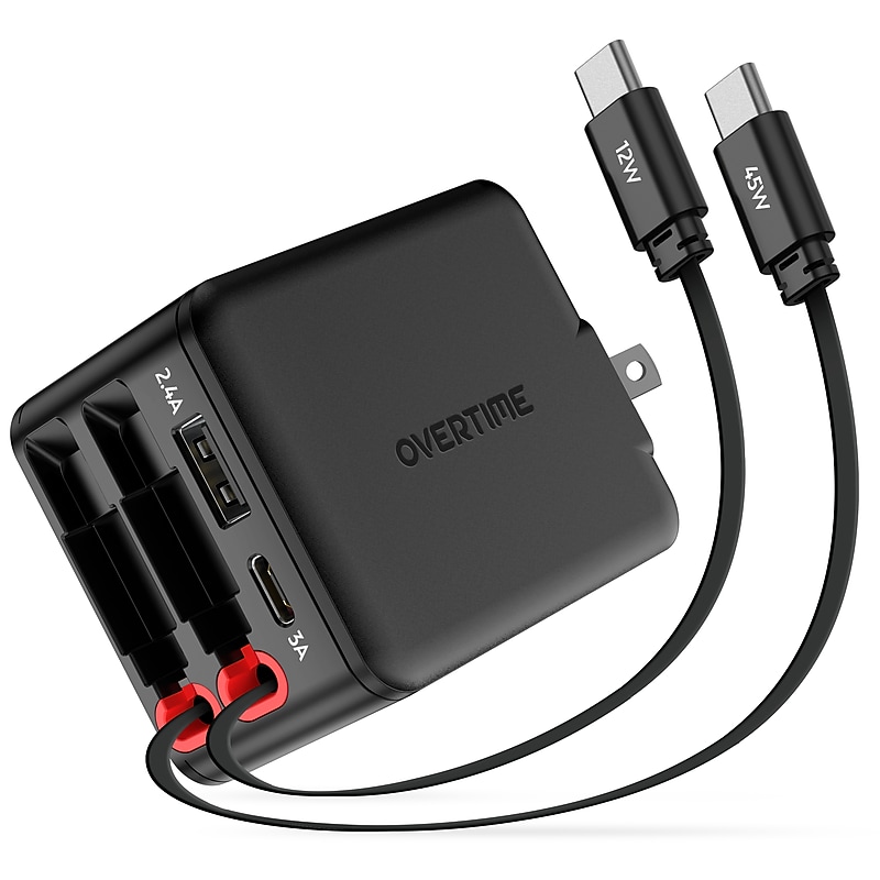 Overtime D36 4-in-1 USB-A/USB-C Wall Charger with USB-C/Lightning Cable, Black (OCAH36CCBK) image 1