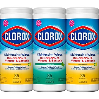 Clorox Disinfecting Wipes Value Pack, Fresh Scent and Crisp Lemon Scent, 35 Wipes/Canister, 3/Pack (CLO 30112)