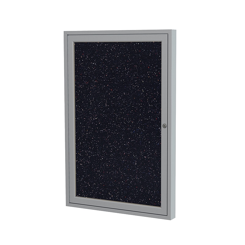 Ghent 3' H x 3' W Enclosed Recycled Rubber Bulletin Board with Satin Frame, 1 Door, Confetti (PA13636TR-CF) image 1