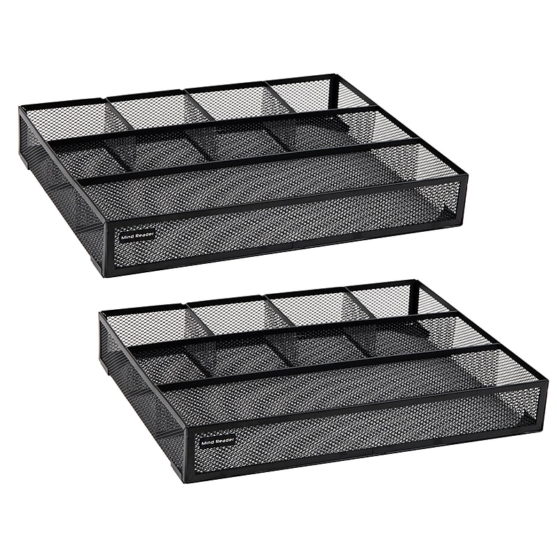 Mind Reader 6-Compartment Metal Drawer Organizer, Black, 2/Set (2DEER-BLK) image 1