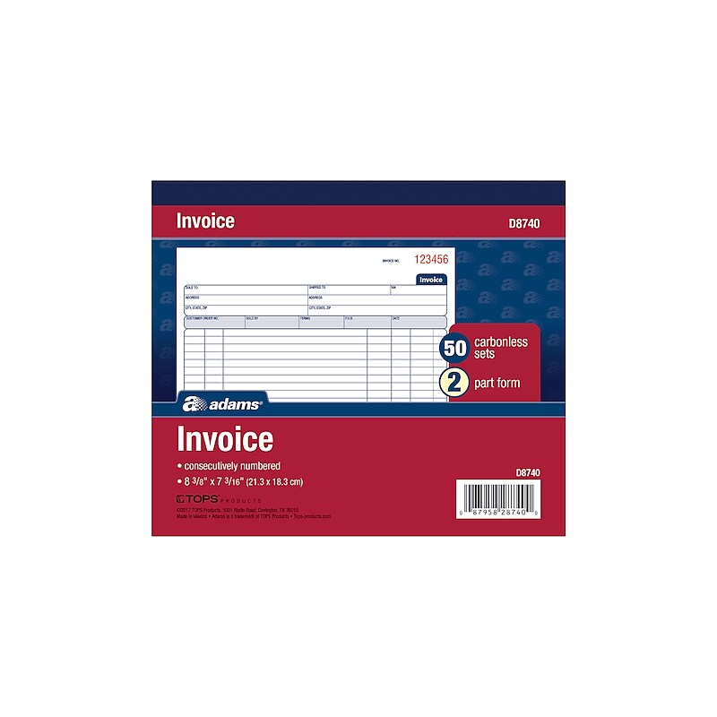 TOPS 2-Part Carbonless Invoices, 50 Sets/Book (D8740) image 1
