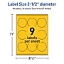 Avery Laser/Inkjet Round Multipurpose Labels, 2.5" Dia., Bright Yellow, 90/Pack (94502)~#|#~BA38FF90-1EC4-4A9D-9F4042C803513B2D_sc7