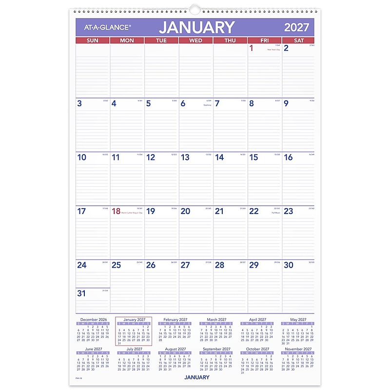 2027 AT-A-GLANCE 20" x 30" Monthly Wall Calendar, White/Purple (PM4-28-27) image 1