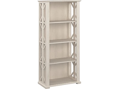 Bush Furniture Homestead 66"H 4-Shelf Bookcase with Adjustable Shelves, Linen White Oak Laminated Wood (HOB166LW-03)