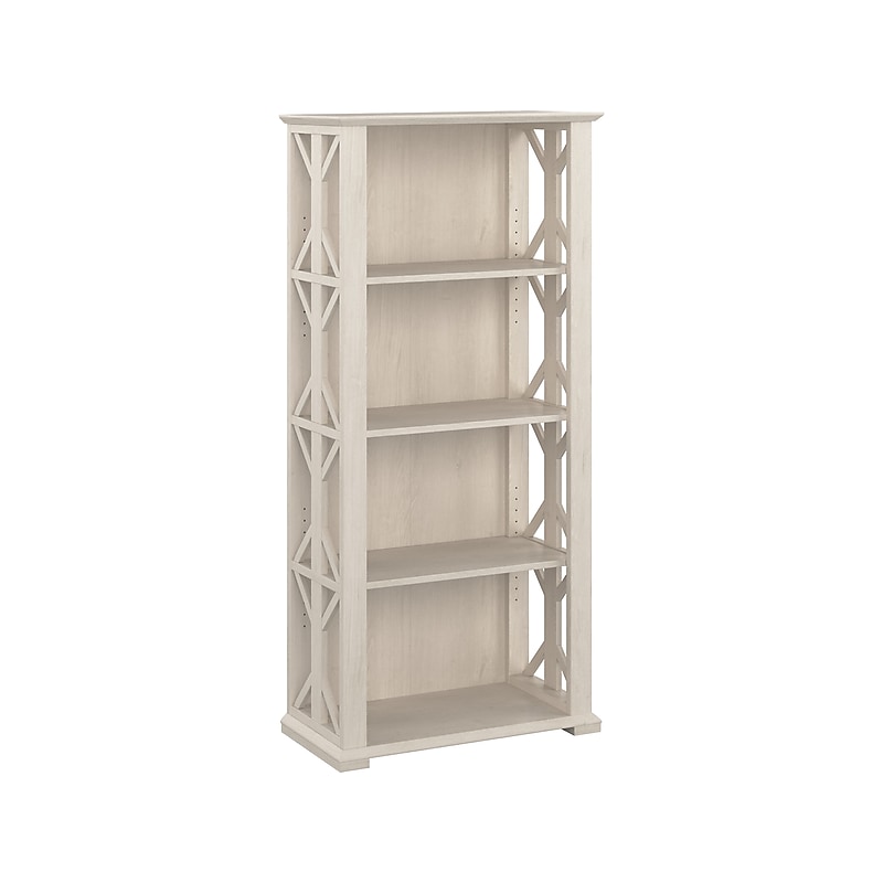 Bush Furniture Homestead 66"H 4-Shelf Bookcase with Adjustable Shelves, Linen White Oak Laminated Wood (HOB166LW-03) image 1