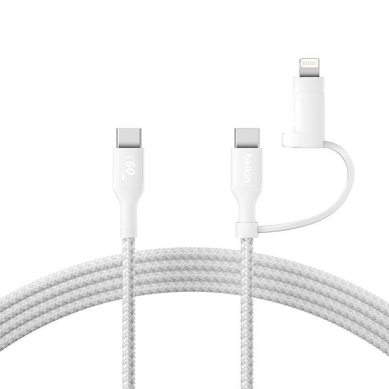Belkin BoostCharge Pro 2-In-1 USB-C to Lightning Cable, 4.9 ft., White (CAC003fq1.5MWH) image 1
