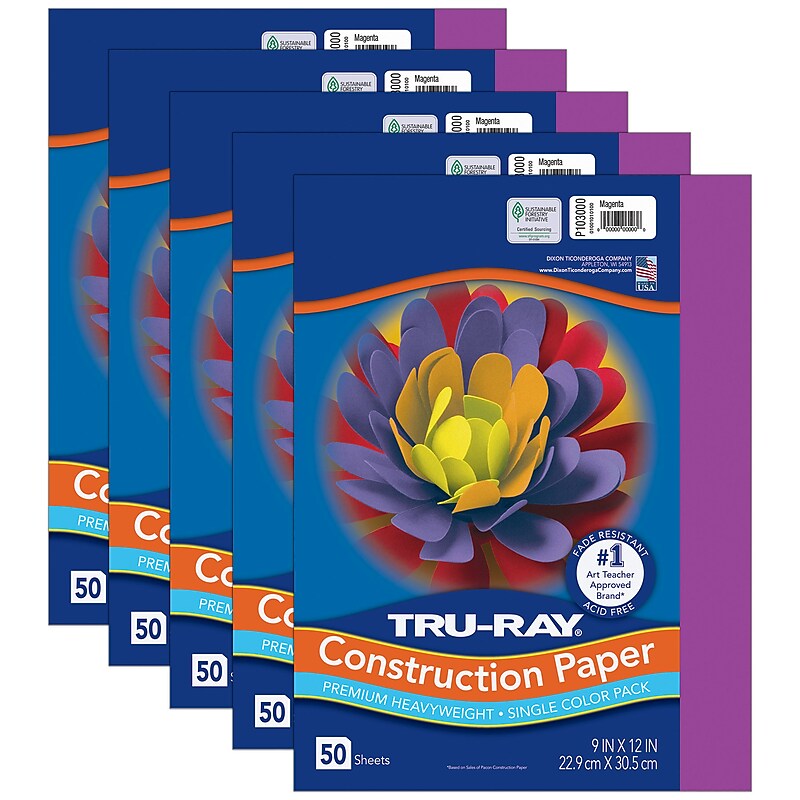 Tru-Ray 9" x 12" Construction Paper, Magenta, 50 Sheets/Pack, 5 Packs/Bundle (PAC103000-5) image 1