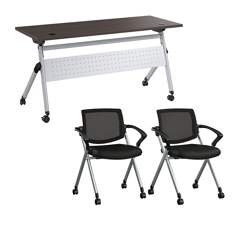Bush Business Furniture Envision 60"W Foldable Training Room Table with 2 Chairs, Storm Gray (NVS001SG) image 1