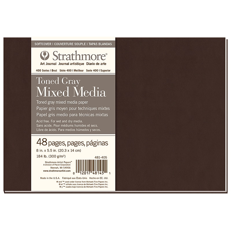 Strathmore 400 Series 8" x 5.5" Smyth-Sewn Bound Toned Gray Art Journal Mixed Media Paper, 48 Sheets/Pad (STTP481405) image 1