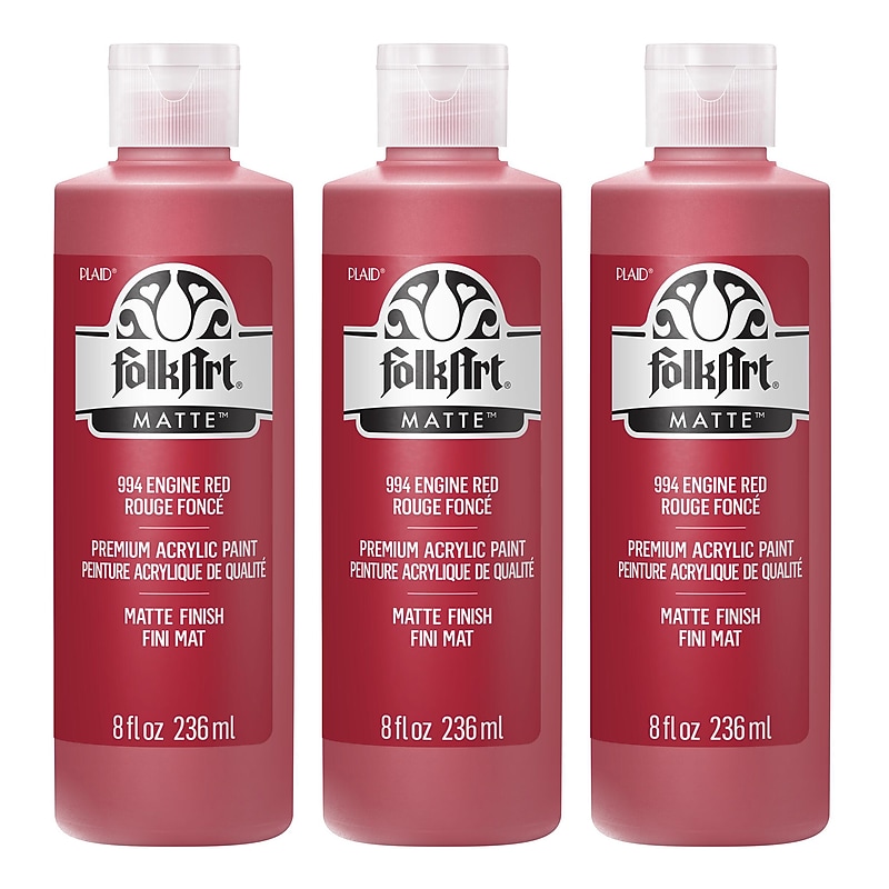 FolkArt Acrylic Paint Matte, 8oz., Engine Red, 3/Pack (FLK994-3) image 1