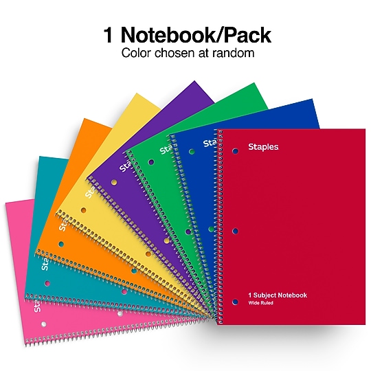 STAPLES 1‑Subject Notebook, 8” x 10.5”, Wide Ruled, 70 Sheets, Assorted Colors~#|#~BA74EE73-9759-496E-BC59B0BA6F1CD2D6_sc7