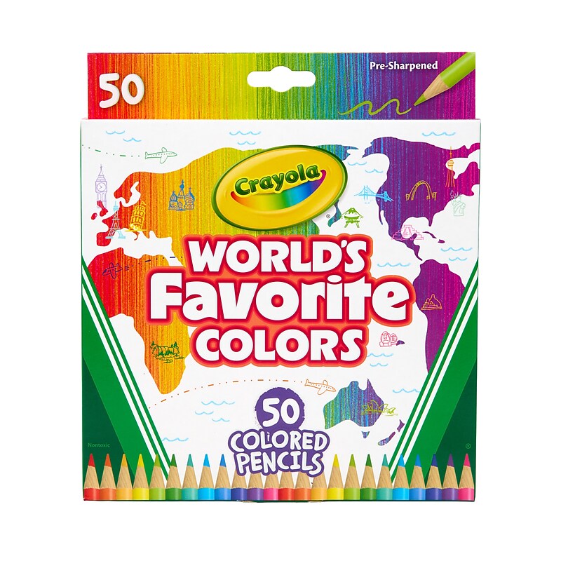 Crayola World's Favorite Colors Colored Pencils, Assorted Colors, 50/Pack (68-7514) image 1