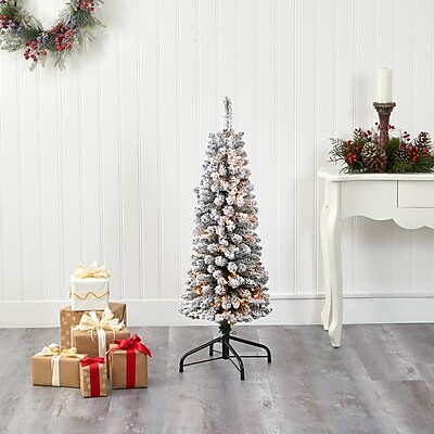 Nearly Natural 4' Flocked Pencil Artificial Christmas Tree - Thumbnail 2