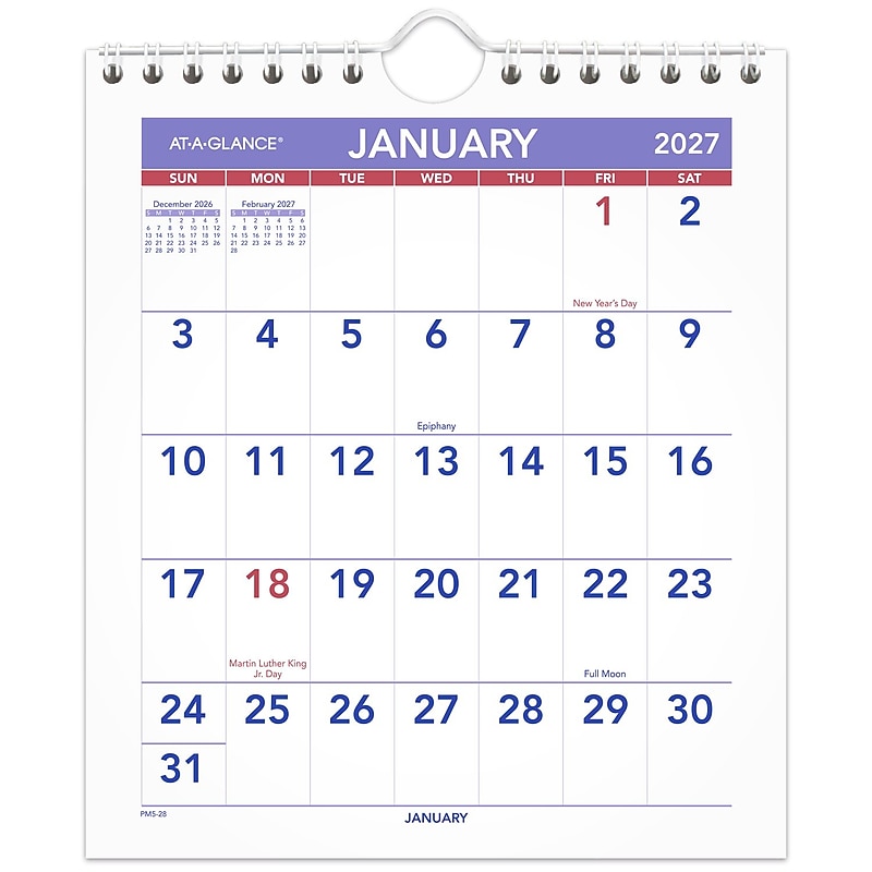 2027 AT-A-GLANCE 6.5" x 7.5" Monthly Wall Calendar, White/Purple (PM5-28-27) image 1