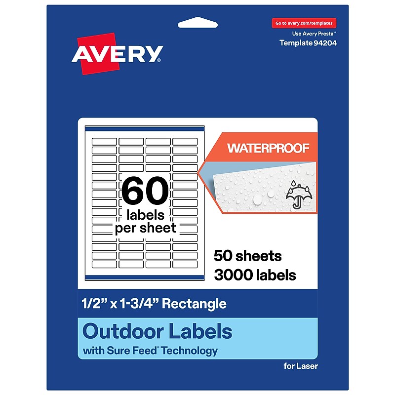 Avery Rectangle Laser Multipurpose Labels, 0.5" x 1.75", White, 3000/Box (19479399210) image 1