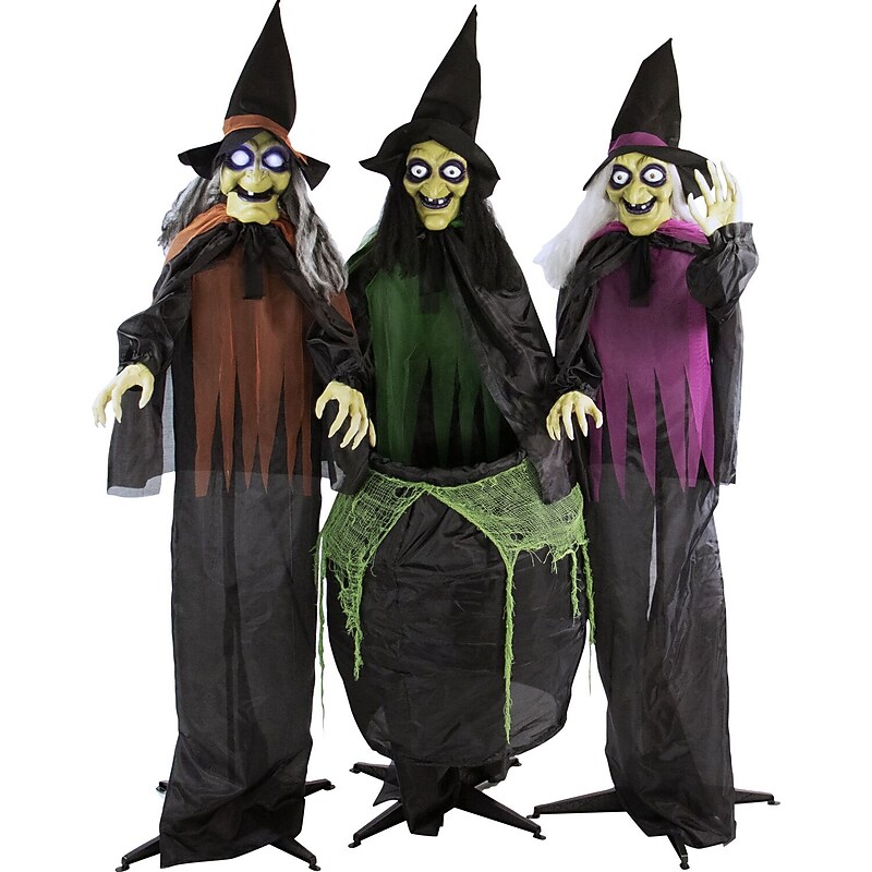 Haunted Hill Farm Animatronic Witches with Cauldron (HHWITCH-15FLS) image 1