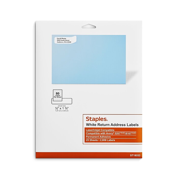 Staples Laser/Inkjet Address Labels, 1/2