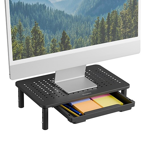 Staples TECH Adjustable Monitor Stand with Drawer, Black (ST62819