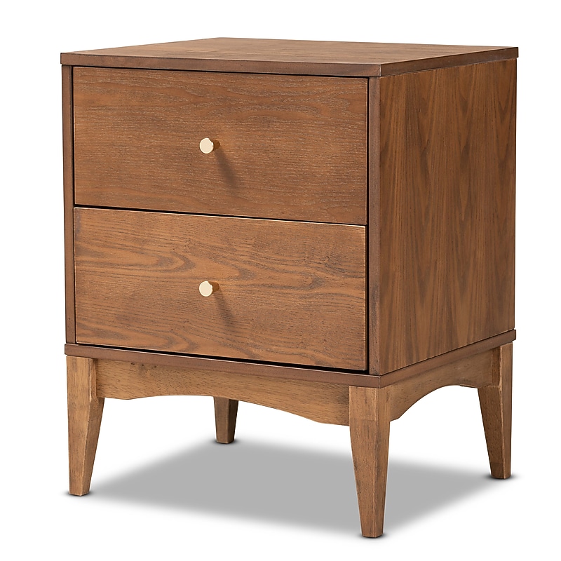 Baxton Studio Landis 18.6"W x 15.7"D Wooden Nightstand with 2 Drawers, Ash Walnut/Gold (193-11301-HiT) image 1