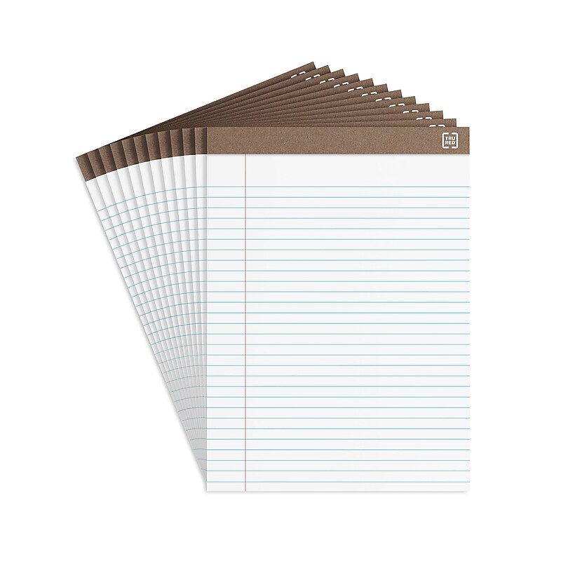TRU RED™ Notepads, 8.5" x 11.75", Wide Ruled, White, 50 Sheets/Pad, Dozen Pads/Pack (TR58185) image 1
